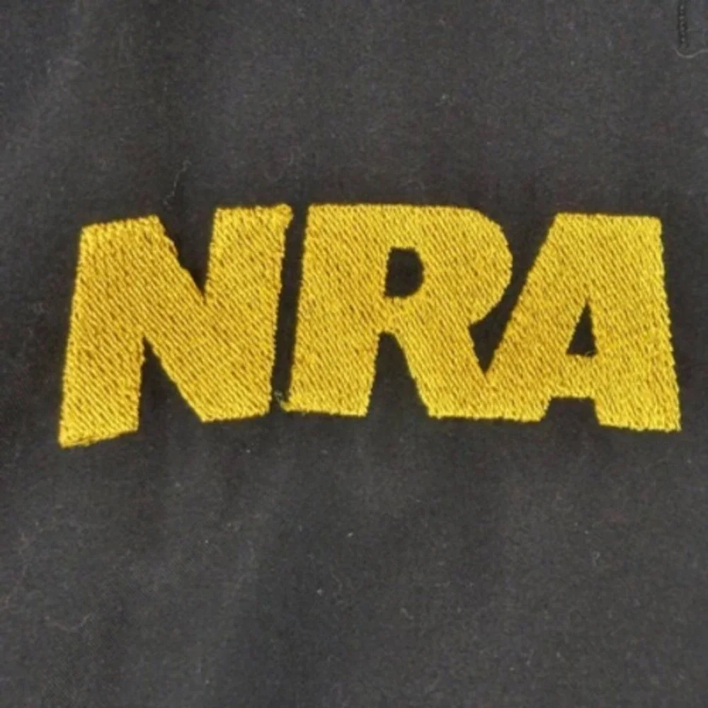 NRA Jacket Coat Men's XXL Black Yellow Solid Waist Length Pockets Embroidered